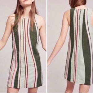 Anthropologie Green and White Striped Mini Dress
